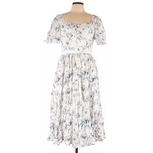 Ivy City Co. | White & Blue Ballerina Midi Floral Fit & Flare Dress